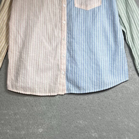 Entro Button Down Top Womens Large Multicolored Colorblock Stripe Button Down - Picture 4 of 13
